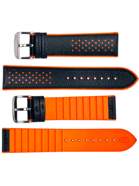 Ремешок для часов Rhein Fils Diver - 3323 черный с оранжевым 22 мм